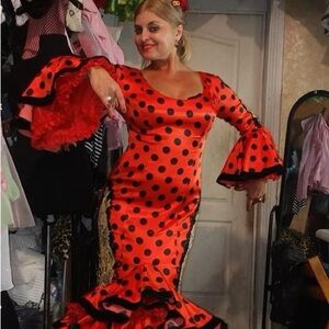 Flamenco Style Polka Dot Dress - Red and Black